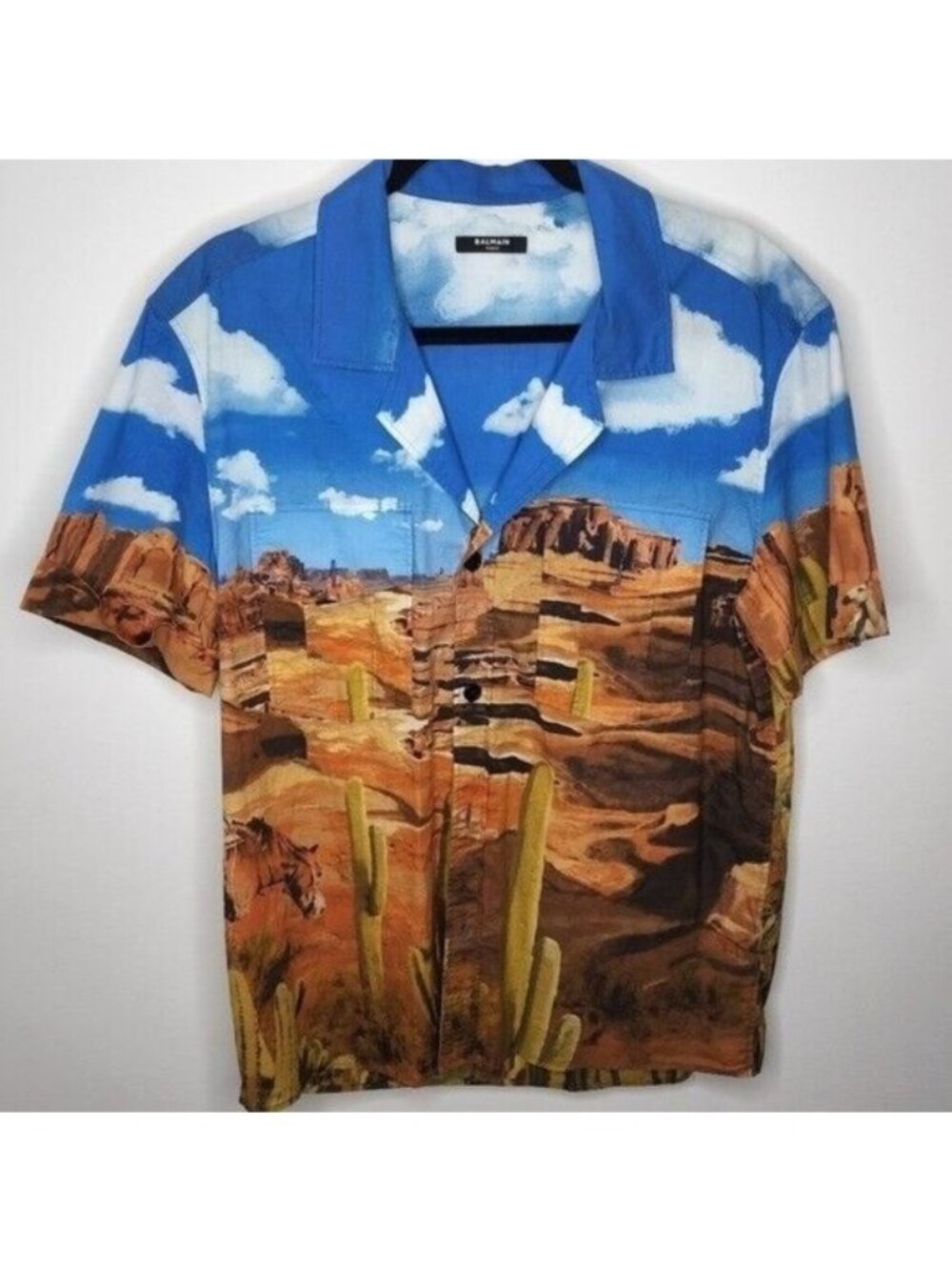 Balmain Desert Graphic Short Sleeve Button Up Shirt. Men's Large.